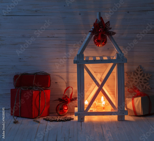  Christmas decor on wooden background