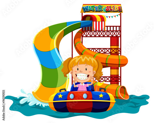 Girl playing on water slide