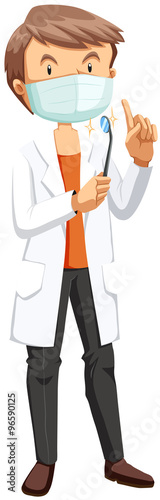 Male dentist holding tool