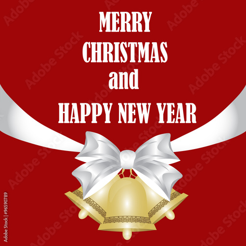 beautiful Christmas card with bells and ribbons