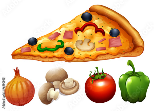 Slice of pizza and ingredients