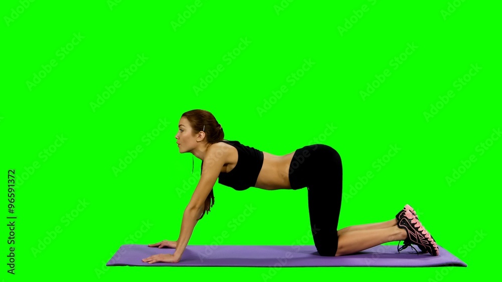 Young woman practicing yoga in gym, Green screen Young woman practicing yoga in gym, Green screen