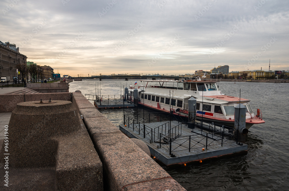 Resurrection of the Neva River embankment near the pier, St. Petersburg.
