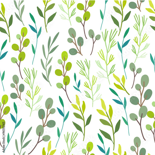 Vector illustration on white background with pattern of leaves. 