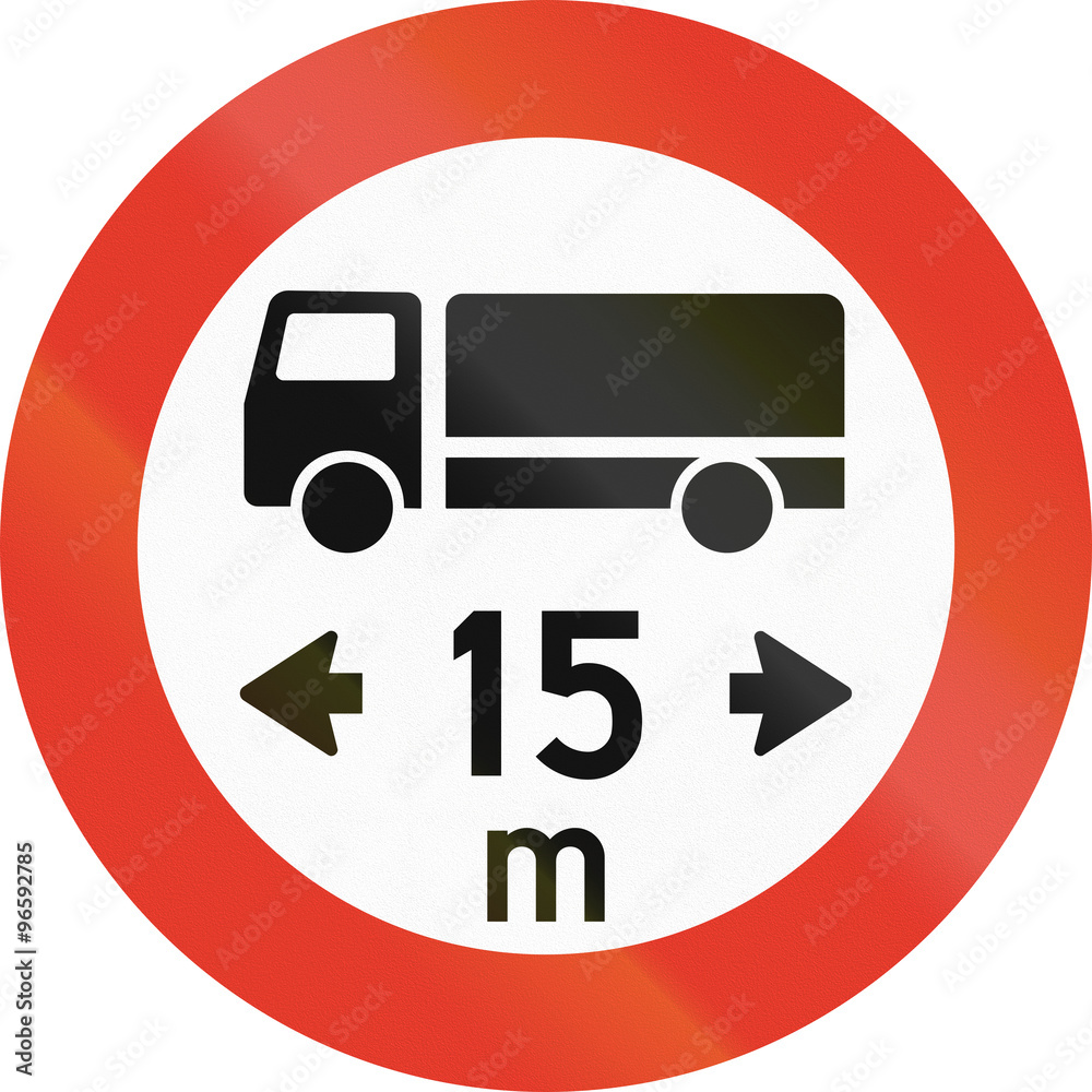 Norwegian regulatory road sign - No vehicles over 15 meters in length Norwegian regulatory road sign - No vehicles over 15 meters in length