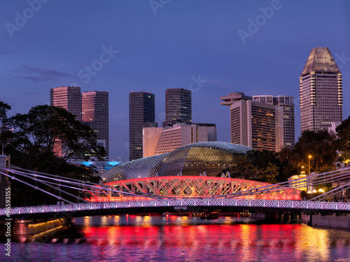 Singapore skyline and Cavenagh Bridge photo