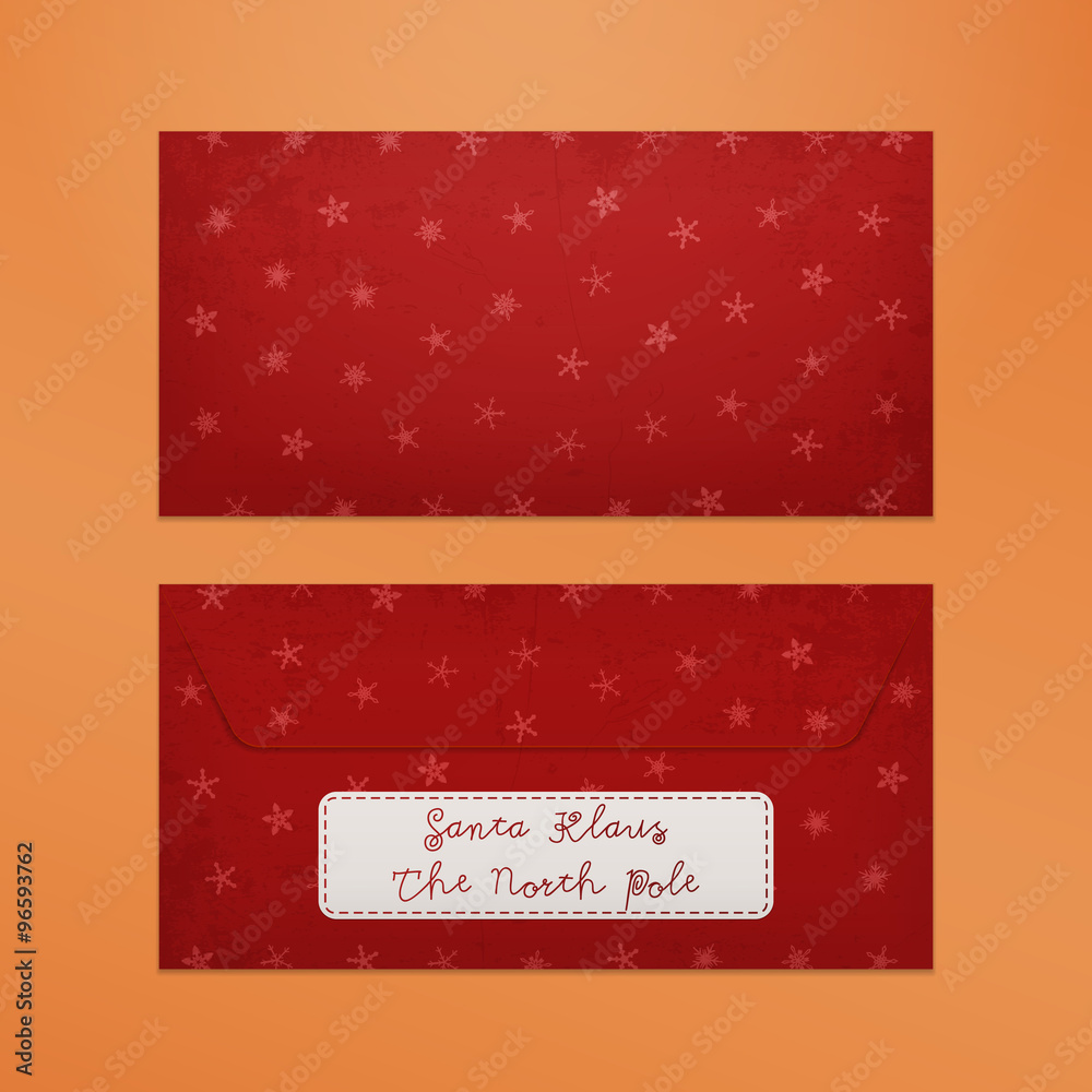 Realistic red Christmas Envelope to Santa Claus