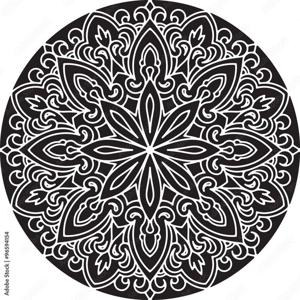 Abstract vector black round lace design - mandala, ethnic decora