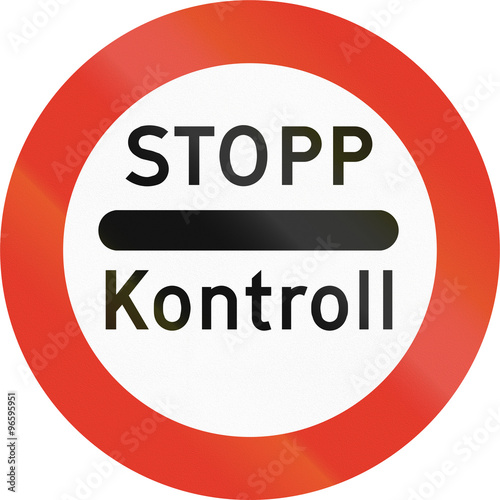 Norwegian regulatory road sign - Stop for control