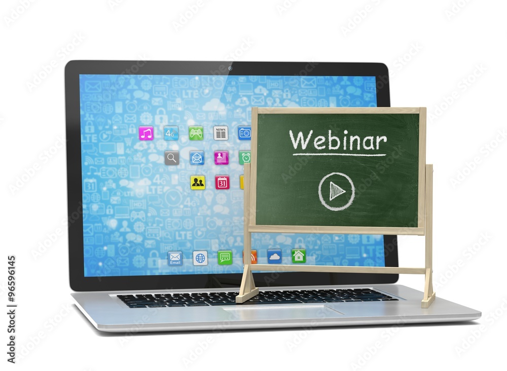 Laptop with chalkboard, webinar, online education concept Laptop with chalkboard, webinar, online education concept