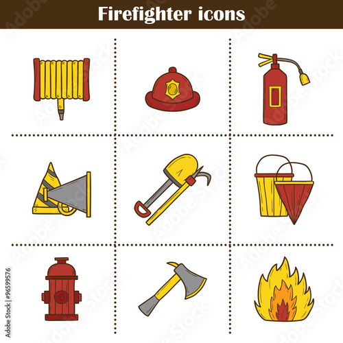 Hand drawn firefighter objects