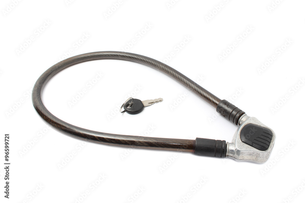 bike cable lock with key isolate on white bike cable lock with key isolate on white