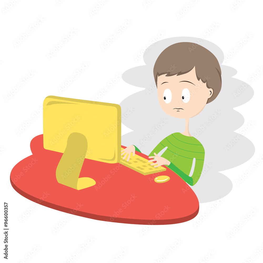 Unhappy Boy Using Computer Vector Illustration.EPS10 Unhappy Boy Using Computer Vector Illustration.EPS10