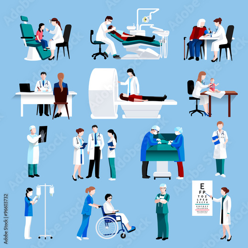 Medical care people fllat icons set 