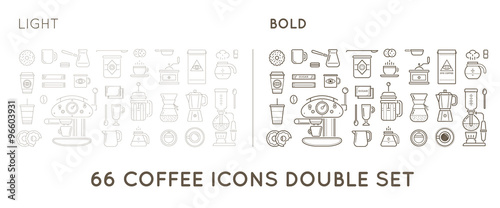 Set of Thin and Bold Vector Coffee Elements and Coffee Accessories Illustration can be used as Logo or Icon in premium quality