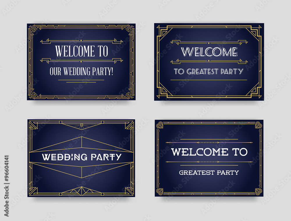 Naklejka premium Set of Great Quality Style Invitation in Art Deco or Nouveau Epoch 1920's Gangster Era Collection Vector