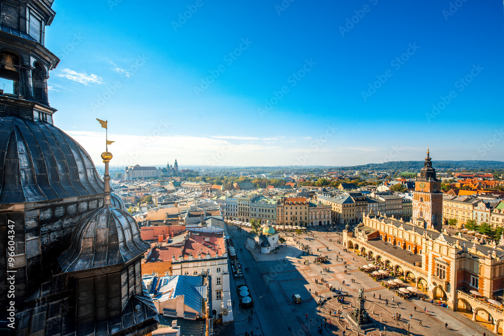 Aerial view on the main market square in Krakow 