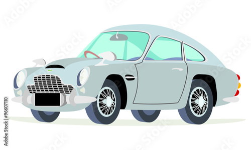 Caricatura Cadillac Aston Martin DB5 plateado vista frontal y lateral