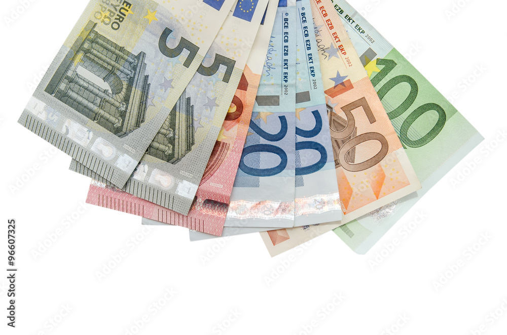 view of group euro banknotes isolated view of group euro banknotes isolated