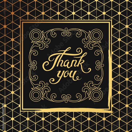 hank You hand drawn lettering with Art Deco black frame.