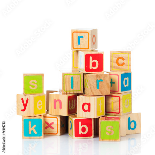 wooden toy cubes with letters. Wooden alphabet blocks.