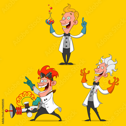 set of cheerful scientists. Vector.