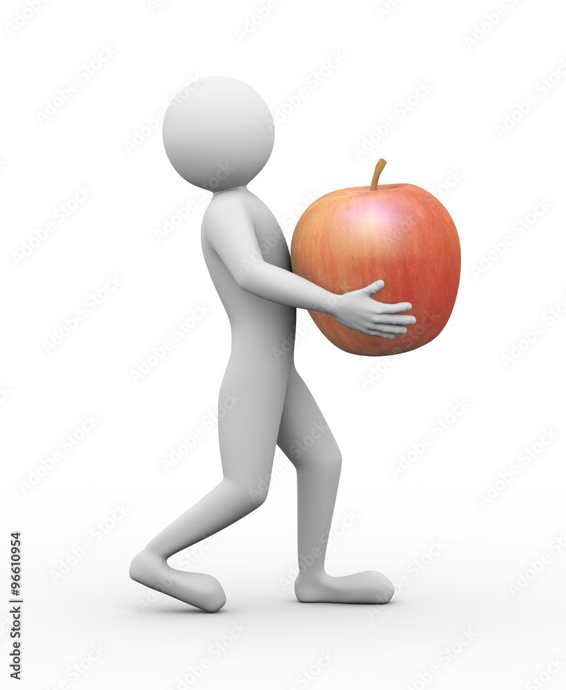 3d man carrying red apple illustration 3d man carrying red apple illustration