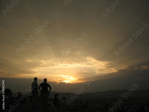 Athènes, coucher de soleil sur la colline de l'Acropole, Grèce