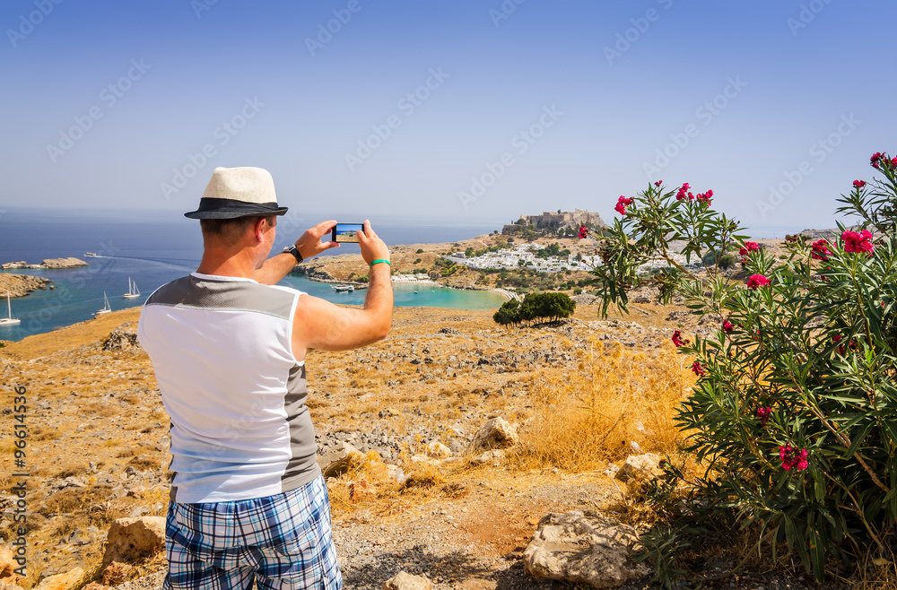 Taking photo of beautiful Rhodes landscape