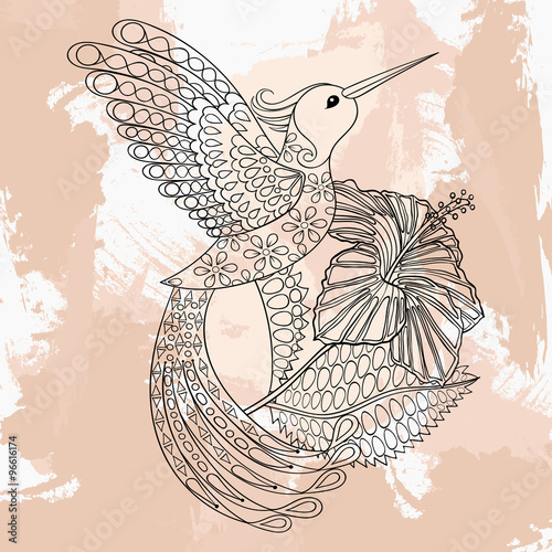 Zentangle vector Hummingbird in hibiskus, tattoo design in doodl photo