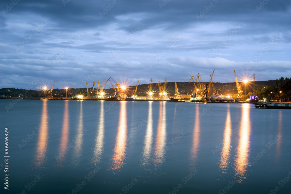 Sea port of Feodosia in evening .