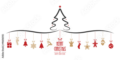 christmas tree hanging decoration elements isolated background