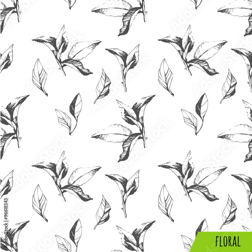 Seamless background of leaves. Sketch style. 