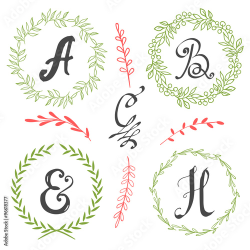 Vector illustration with calligraphic monogram.