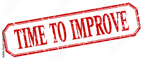 time to improve square red grunge vintage isolated label