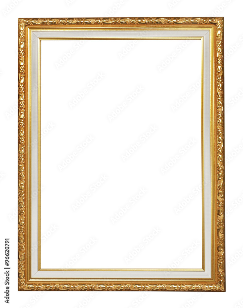 The antique gold frame on the white background