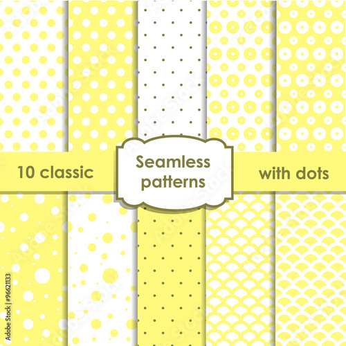Set of classic yellow seamless patterns with dots