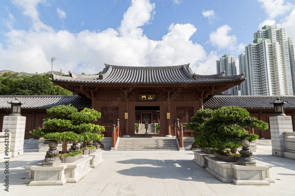 Chi Lin Nunnery in Hong Kong, China. Traditional Chinese architecture in Tang Dynasty style.