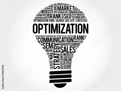 OPTIMIZATION bulb word cloud, business concept