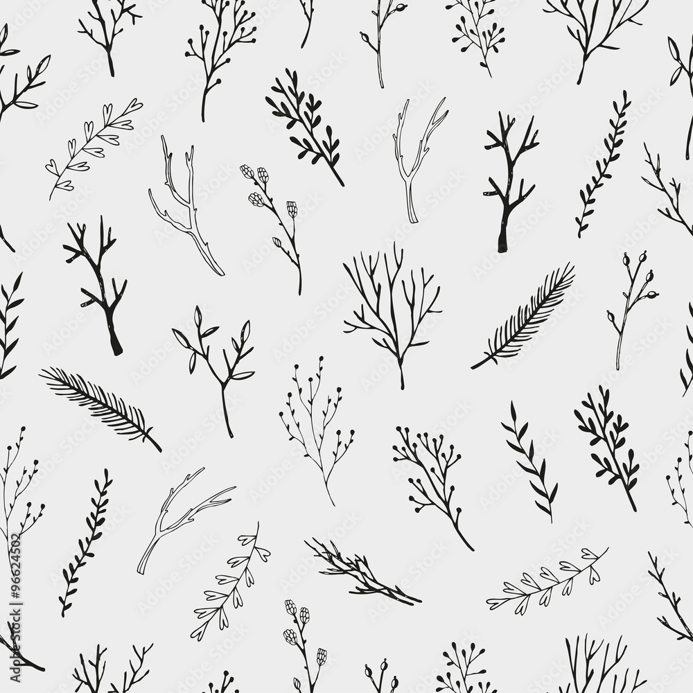 Obraz premium Сохранить Скачать изображение для предпросмотра Plants and leaves seamless pattern. Nature vector background