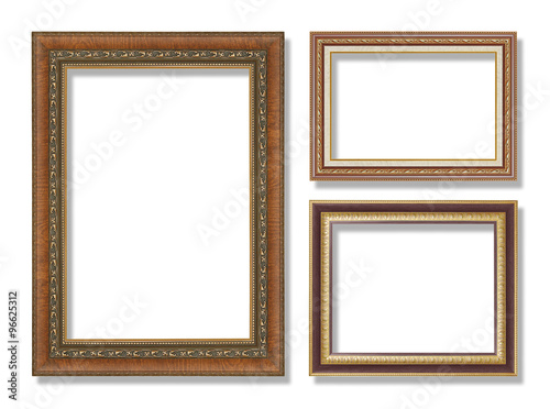 Set antique gold frame isolated on white background