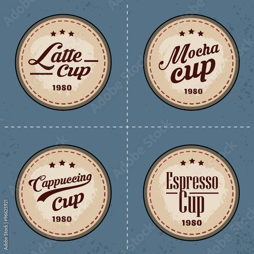 Set of Vector Coffee Elements in vintage style on old blackgroun photo