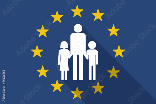 European Union  long shadow flag with a male single parent famil