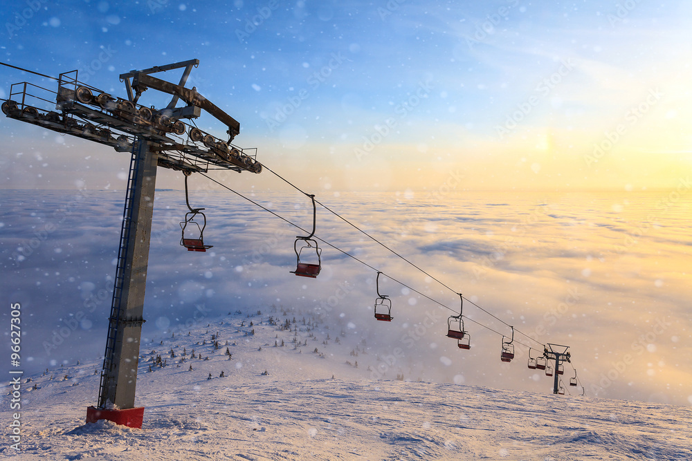 Ski lift on winter day