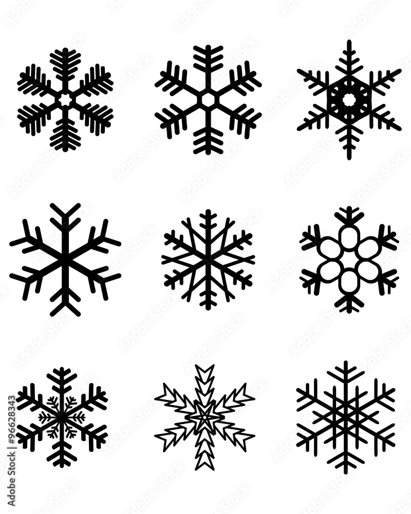 Set of different black snowflakes, vector illustration Set of different black snowflakes, vector illustration