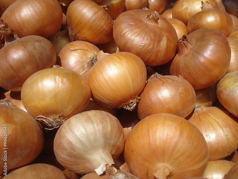 Onions pile at marketplace