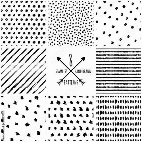 Set of vector abstract hand drawn seamless patterns.