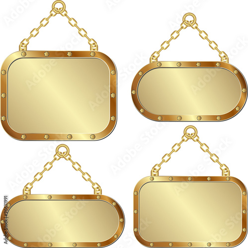 set of isolated golden plaques