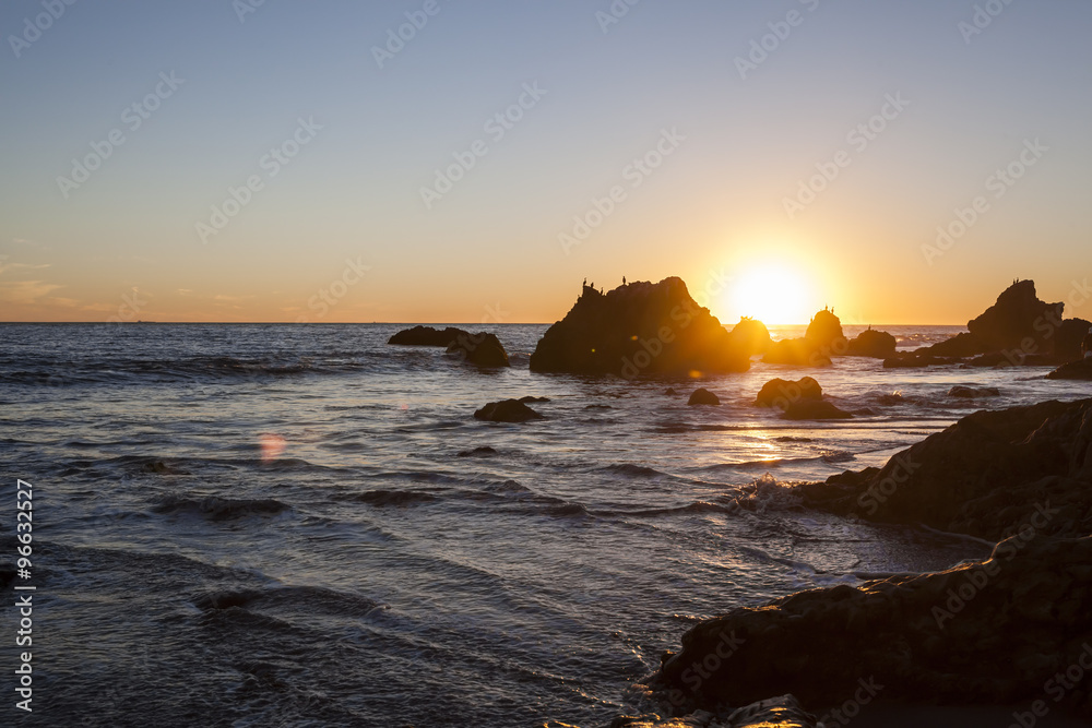 El Matador Beach in Malibu, California at sunset.