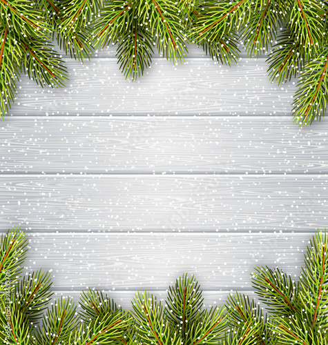 Christmas Tree Pine Branches Like Frame on Wooden Desk